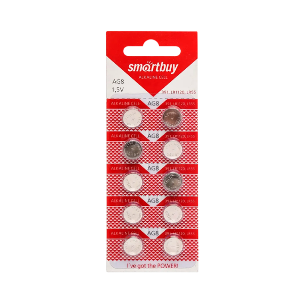 Батарейка Smartbuy G8/LR1120/LR55/391A/191 BL10 Alkaline 1.5V (10/200/2000)