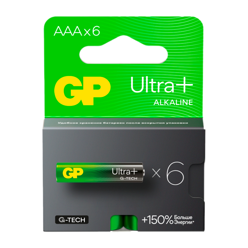 Батарейка GP ULTRA PLUS G-tech LR03 AAA BL6 Alkaline 1.5V (6/96/768)