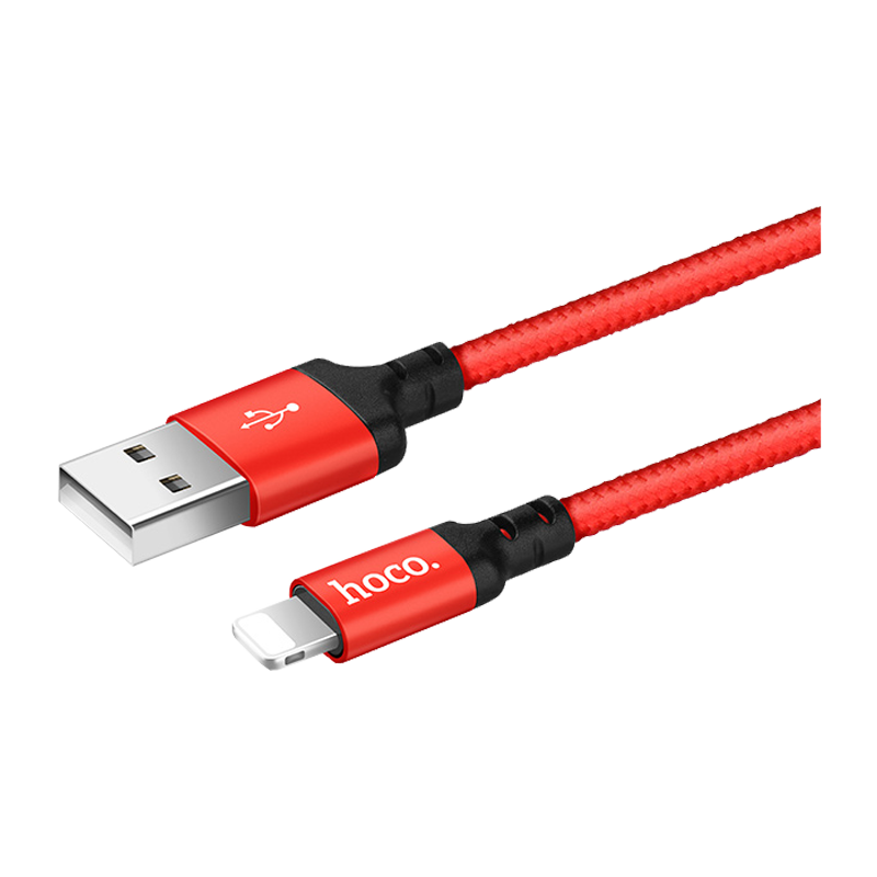 Кабель HOCO X14 USB (m)-Lightning (m) 1.0м 2.0A нейлон красный черный (1/33/330)