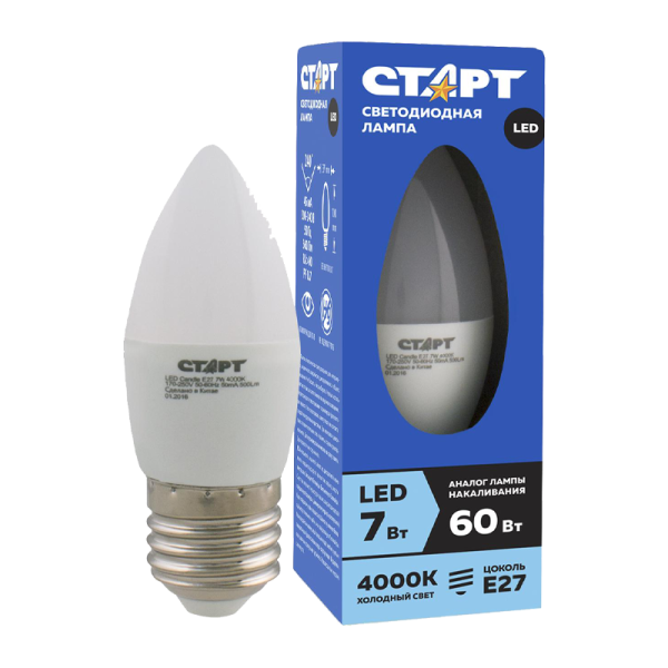 Лампа светодиодная Старт B35 E27 7W 4000К 220V свеча Eco матовая (1/10/100)