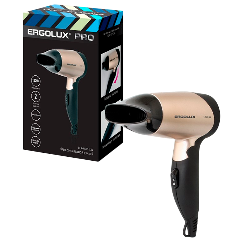 Фен Ergolux ELX-HD01-C64 1200W золотой черный