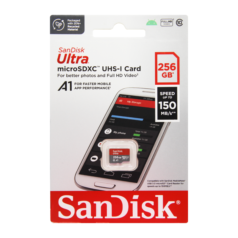 Карта памяти microSD SanDisk ULTRA 256GB Class10 A1 UHS-I (U1) 150 МБ/сек CN (Китай) без адаптера (1