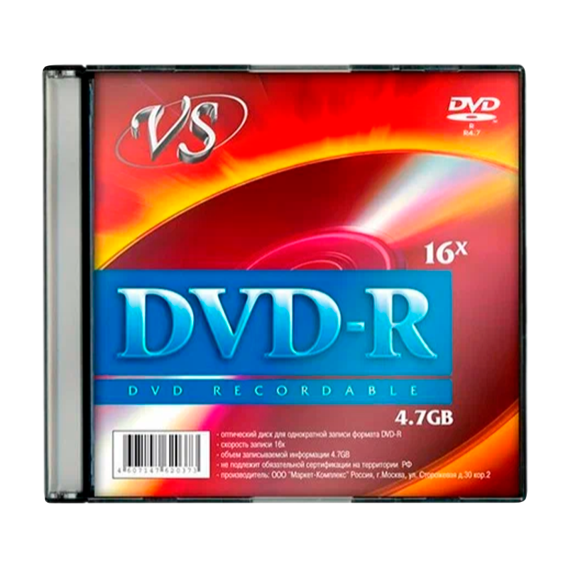 Диск DVD+R VS 4.7GB 16x 5шт. SlimCase (5/200)