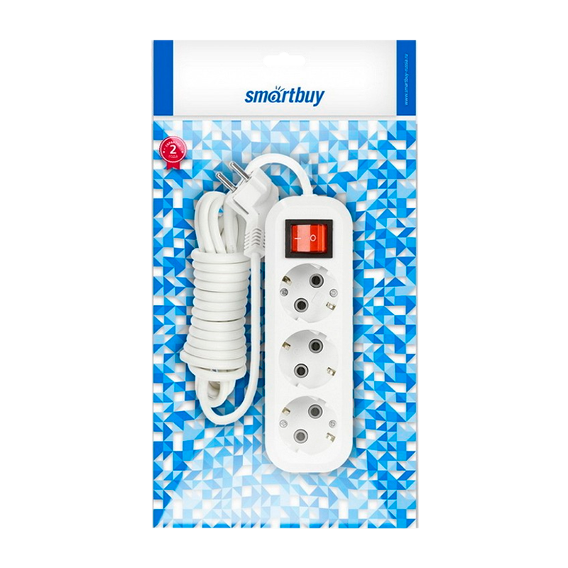 Удлинитель Smartbuy 3р.С/З 16A 1.5м с выкл. ПВС 3x1мм² белый (1/50)