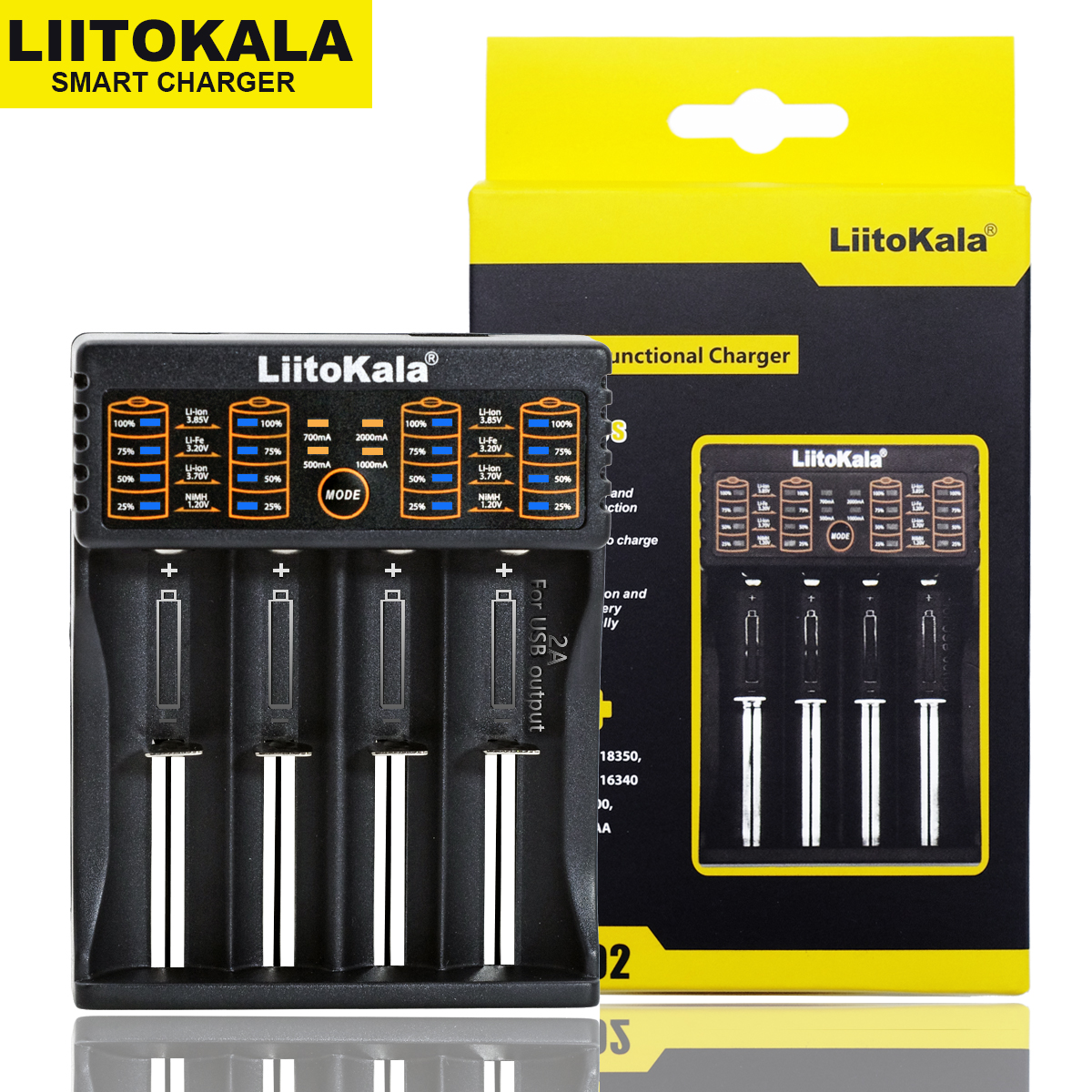 З/У для аккумуляторов LiitoKala Lii-402 AA/AAA/C Ni-MH/Ni-Cd/Li-ion/LiFePO4 4 слота