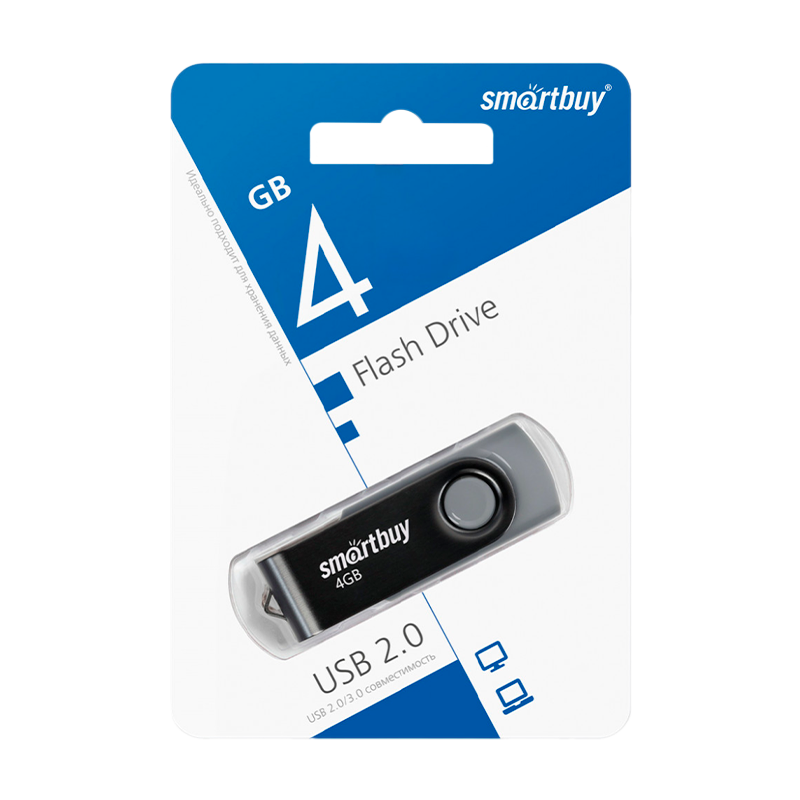 Флеш-накопитель Smartbuy Twist 4GB USB2.0 пластик черный