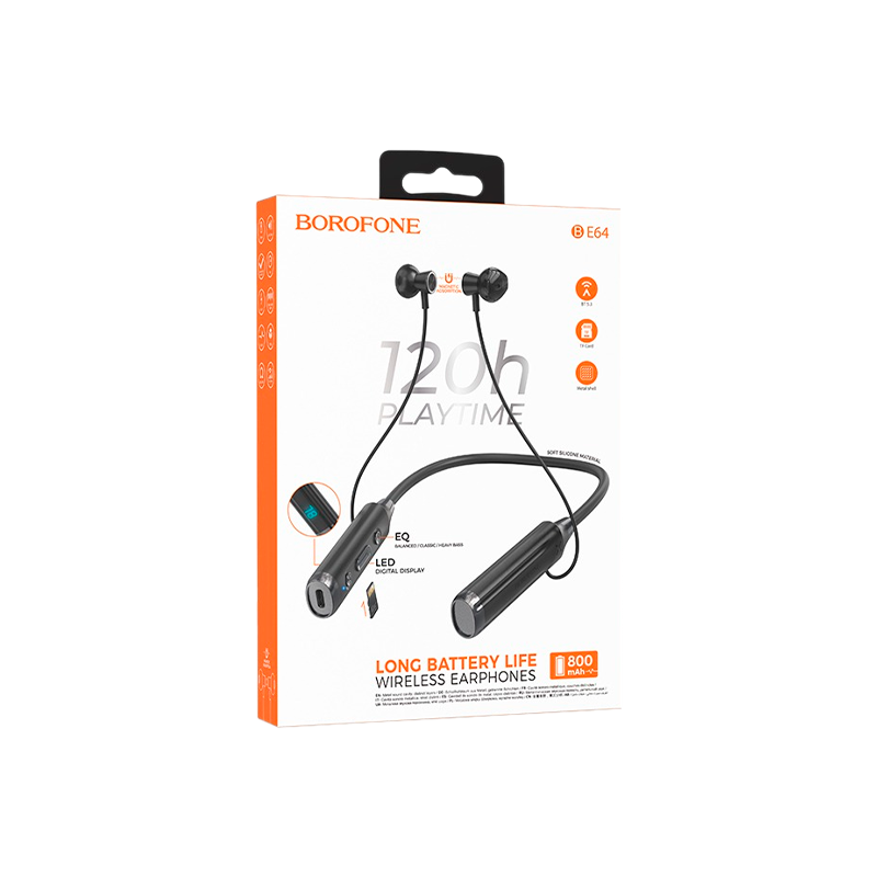 Наушники вставные Borofone BE64 bluetooth 5.3 с микр. спорт. черный (1/84)