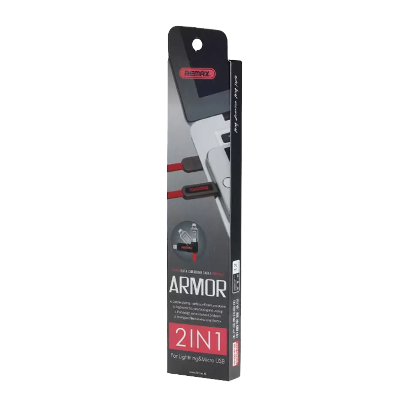 USB Кабель REMAX Armor 2in1 (Micro-Iphone 5/6/7/SE) (1M, 2.1A) RC-067t Красный