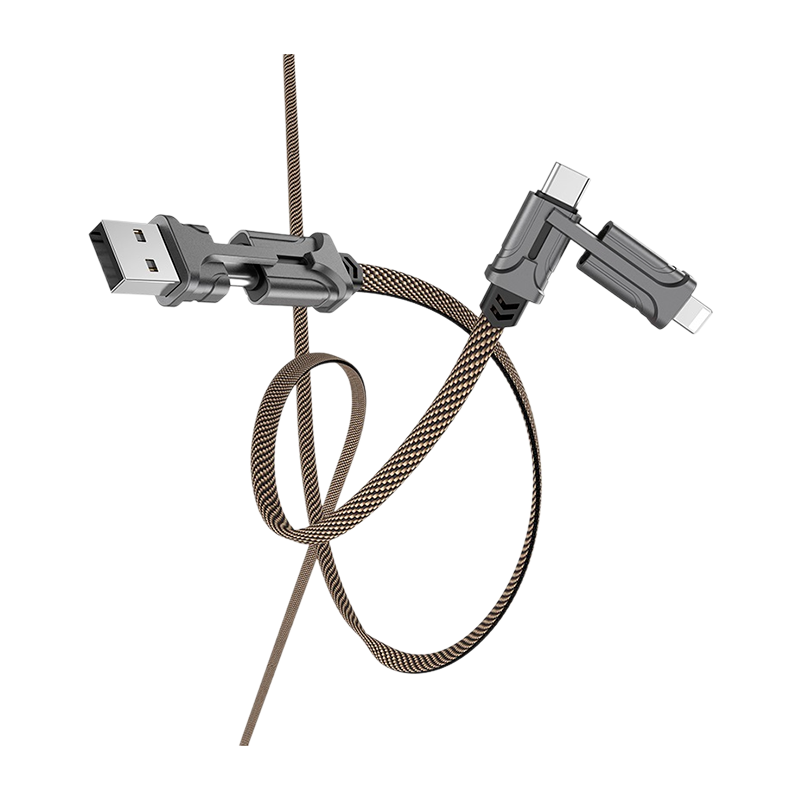 Кабель HOCO S22 USB (m)-Lightning/2xType-C 1.2м 3.0A ткань черный (1/16/160)