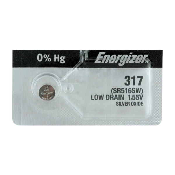 Батарейка Energizer 317 (SR516SW) BL1 Silver Oxide 1.5V 0%Hg (1/10/100/1000)