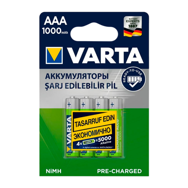 Аккумулятор предзаряженный RTU Varta HR03 AAA BL4 NI-MH 1000mAh (4/40/200)