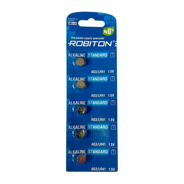 Батарейка ROBITON STANDARD R-AG3-0-BL5 (0% Hg) AG3 LR41 392 192 BL5 5/100/5000