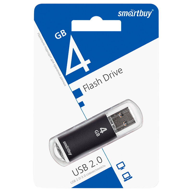 Флеш-накопитель Smartbuy V-Cut 4GB USB2.0 пластик черный
