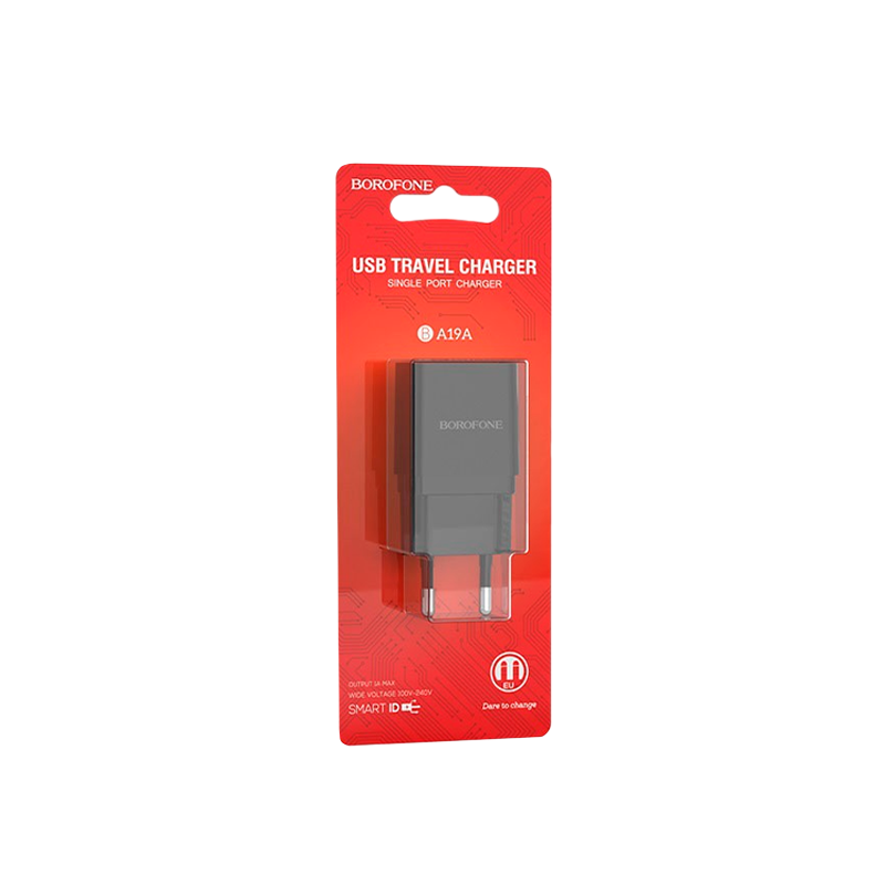 Сетевое З/У Borofone BA19A 1USB 1.0A черный (1/65/260)