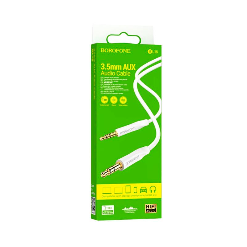 Кабель AUX Borofone BL16 Jack 3.5mm (m)-Jack 3.5mm (m) 1.0м ПВХ белый (1/360)