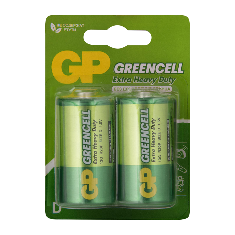 Батарейка GP GreenCell R20 D BL2 Heavy Duty 1.5V (2/20/120)