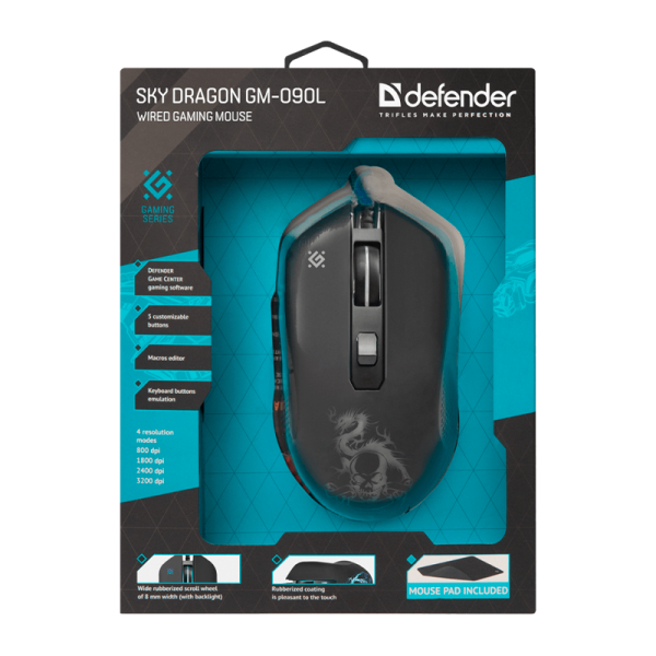 Мышь проводная Defender GM-090L Sky Dragon игровая USB черный (1/40)