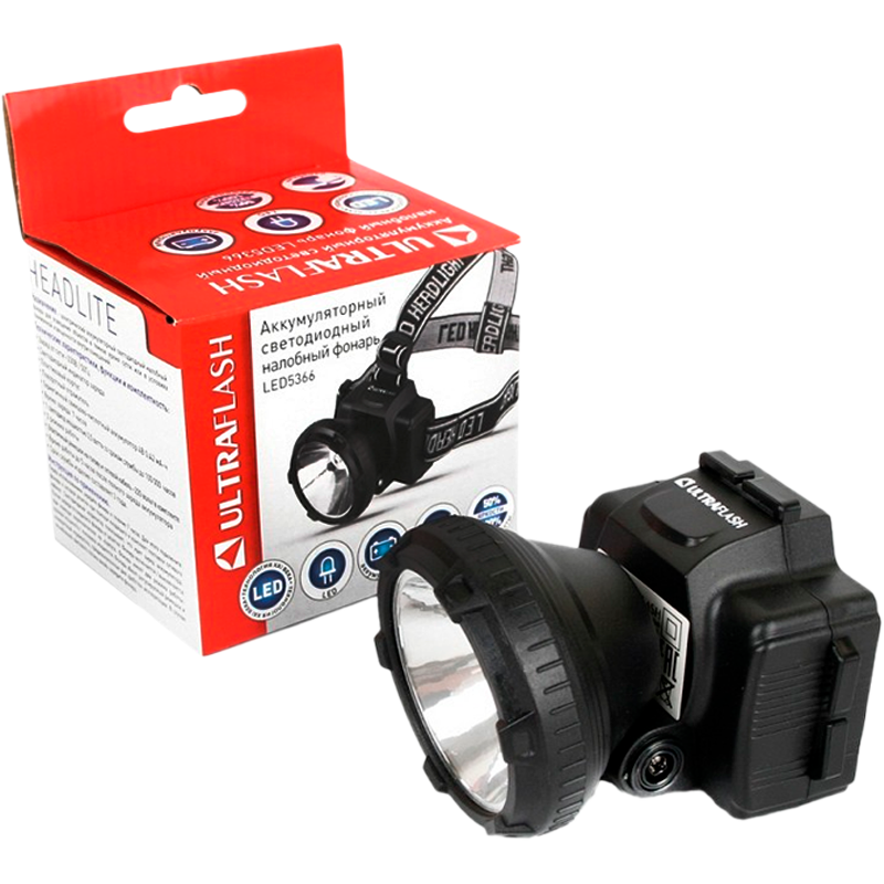 Фонарь налобный Ultraflash LED5366 0.5W 1LED 2 режима черный (1/5/100)