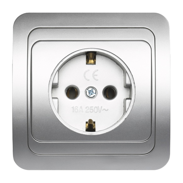 Розетка Smartbuy 1-местная с заземлением 16А серебро "Марс"