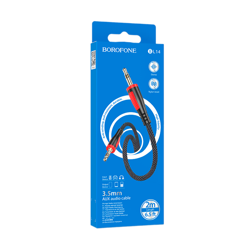 Кабель AUX Borofone BL14 Jack 3.5mm (m)-Jack 3.5mm (m) 2.0м ПВХ черный (1/63/252)