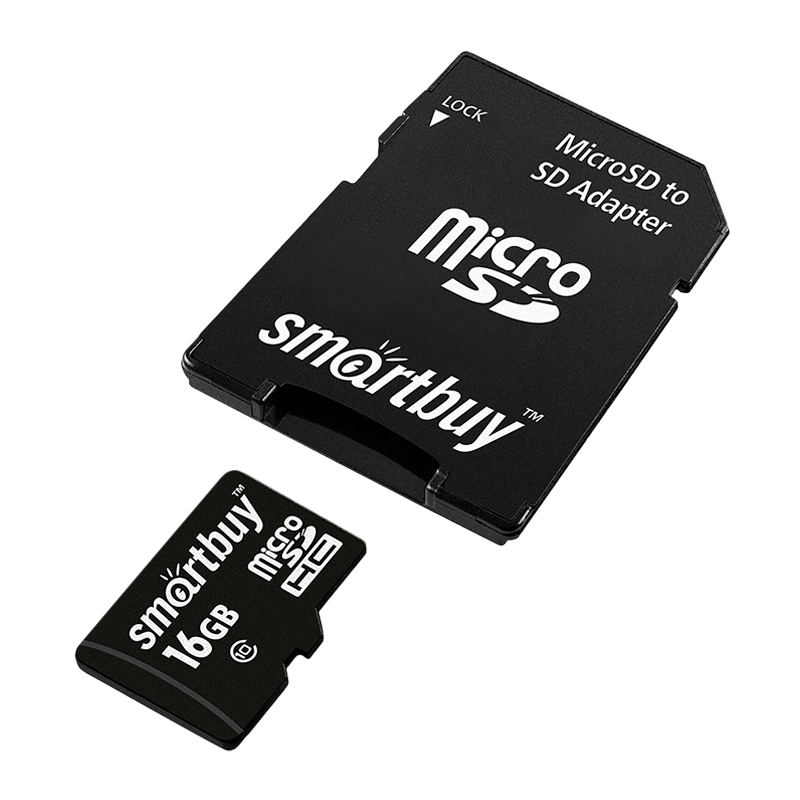 Карта памяти microSD Smartbuy 16GB Class10 10 МБ/сек с адаптером