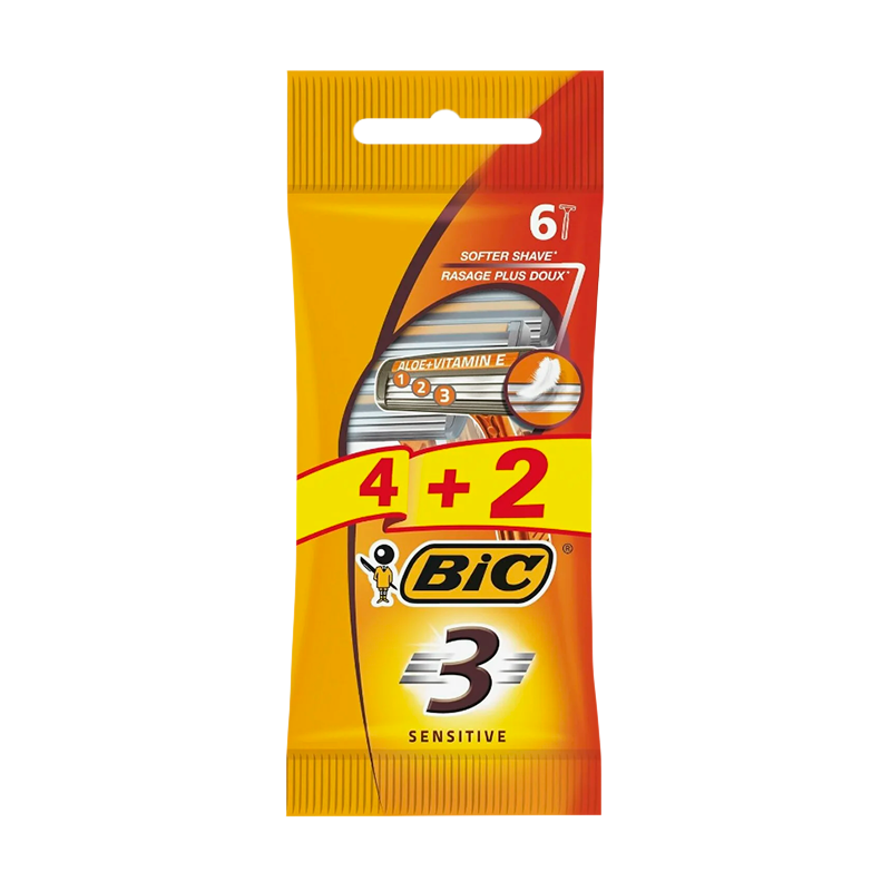 Бритва BIC "БИК 3 Sensitive" 3 лезвия пластиковая ручка 4+2шт. (1/20)