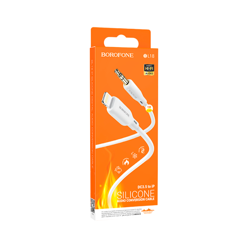 Кабель AUX Borofone BL18 Jack 3.5mm (m)-Lightning (m) 1.0м силикон белый (1/63/252)