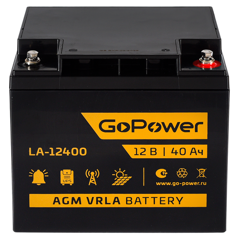 Аккумулятор свинцово-кислотный GoPower LA-12400 12V 40Ah клеммы под болт M6