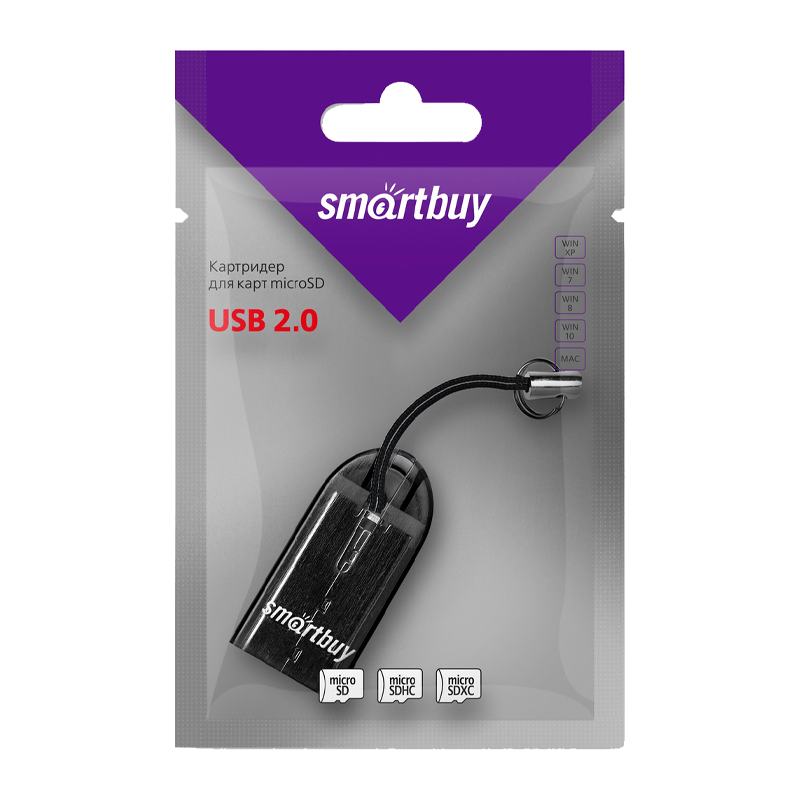 Картридер Smartbuy 710 USB2.0 microSD черный (1/20)