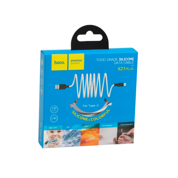 Кабель HOCO X21 Plus USB (m)-Type-C (m) 1.0м 3.0A силикон черный белый (1/28/168)