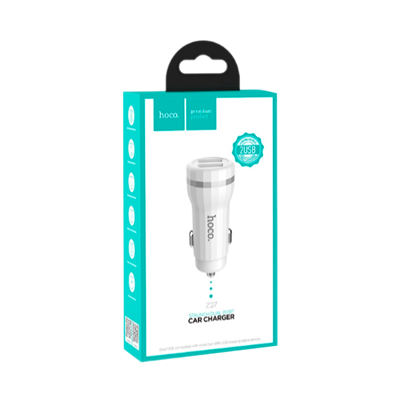 Автомобильное З/У HOCO Z27 2USB 2.4A с кабелем Type-C белый (1/10/100)