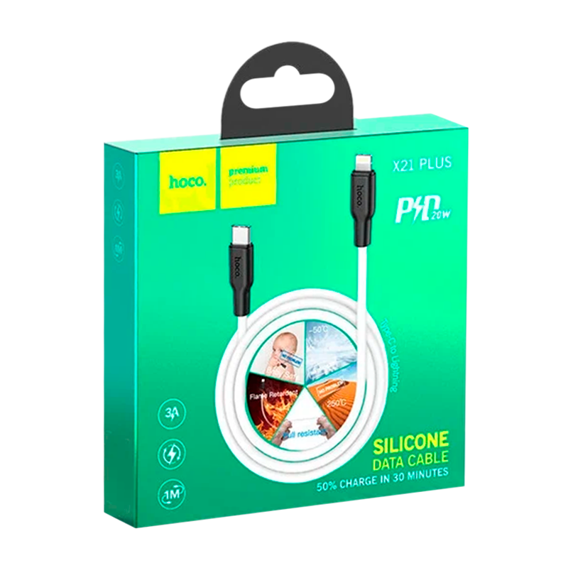 Кабель HOCO X21 Plus Lightning (m)-Type-C (m) 1.0м 3.0A 20W силикон черный белый (1/28/168)
