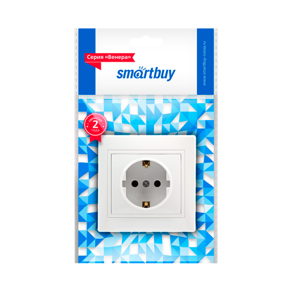 Розетка Smartbuy 1-местная с заземлением 16А белая "Венера"