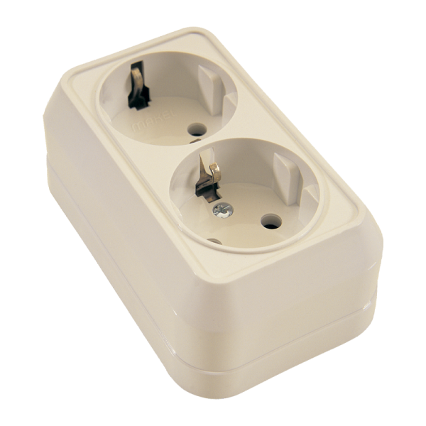 Розетка Makel Siva Ustu 2гн. 16A С/З кремовый 45282 (1/10)