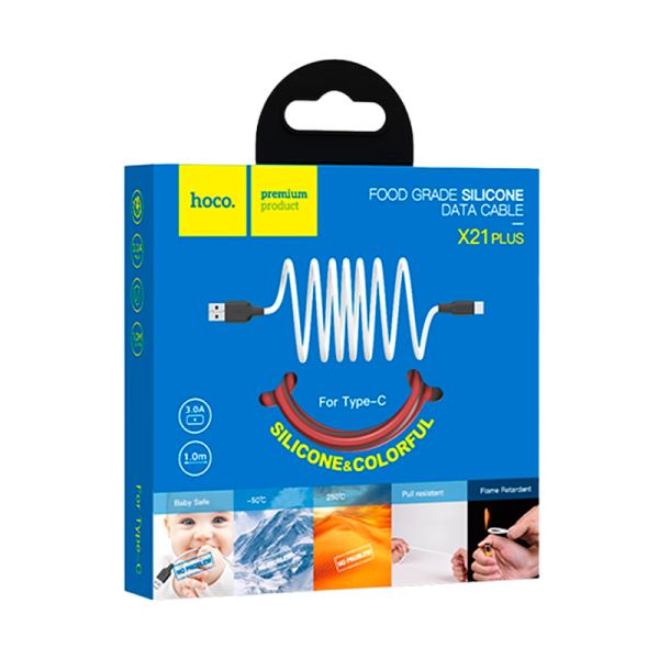 Кабель HOCO X21 Plus USB (m)-Type-C (m) 1.0м 3.0A силикон черный красный (1/28/168)