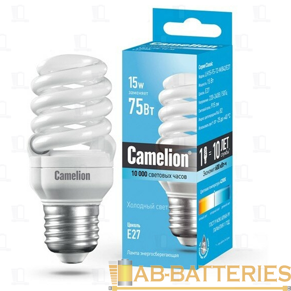 Лампа энергосберегающая Camelion T2 E27 15W 4200К 220-240V спираль (1/5/25/100)