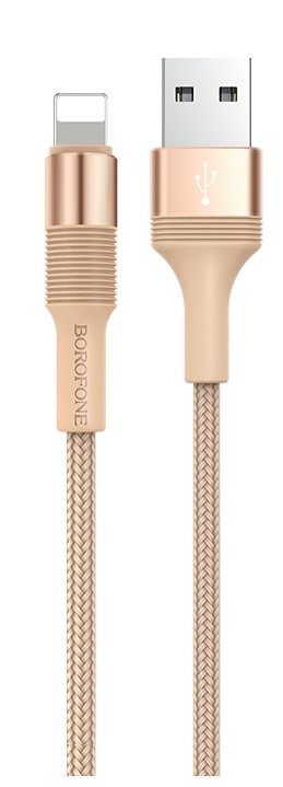 Кабель Borofone BX21 USB (m)-Lightning (m) 1.0м 2.4A ткань золотой (1/648)