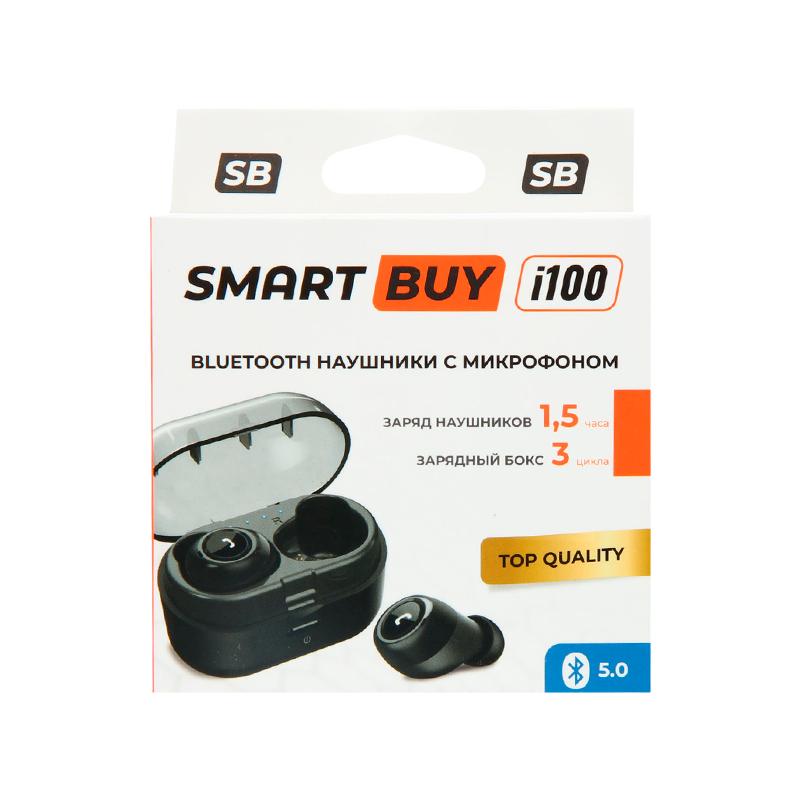 Наушники внутриканальные Smartbuy TWS i100 с микр. черный в коробке (1/25)