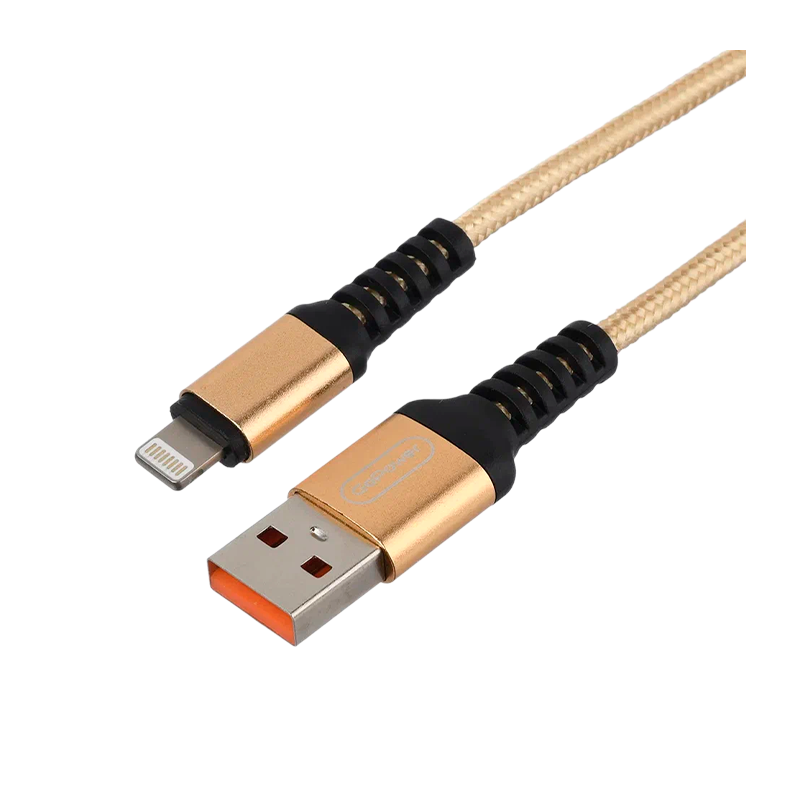 *Кабель GoPower GP02L USB (m)-Lightning (m) 1.0м 2.4A нейлон золотой (1/200/800) 