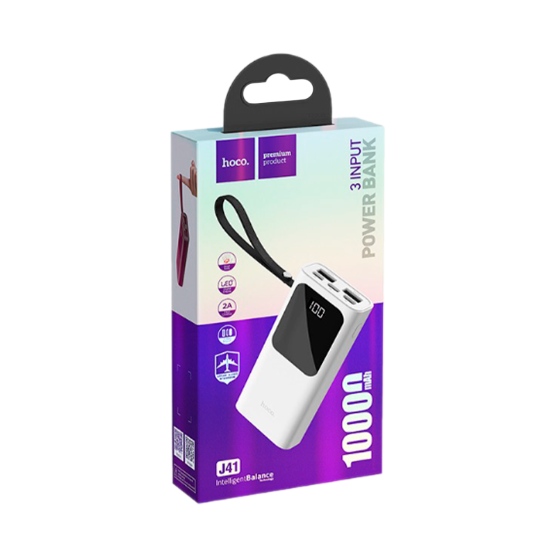 Внешний аккумулятор HOCO J41 10000mAh 2.0A 2USB/Lightning/Type-C белый (1/63)