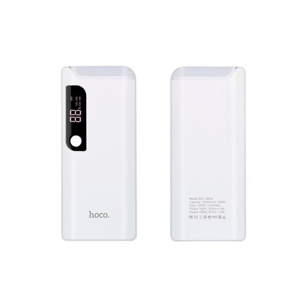Внешний аккумулятор HOCO B27 15000mAh 2.0A 2USB с лампой белый (1/33)