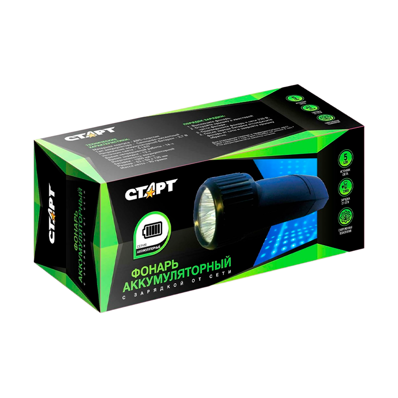 Фонарь светодиодный Старт LHE 509-B1 5LED от батареек черный (1/30/120)