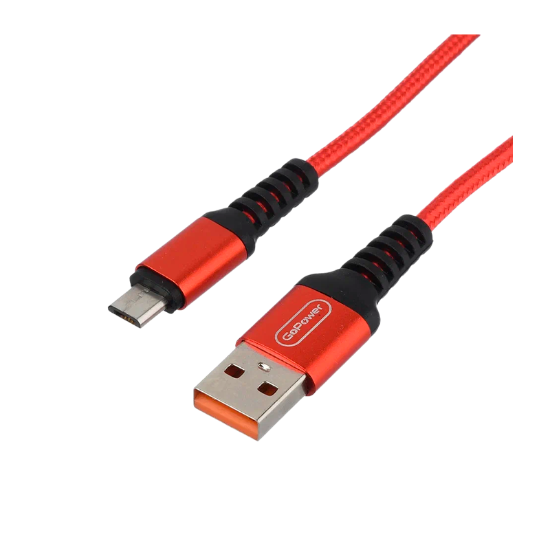 *Кабель GoPower GP02M USB (m)-microUSB (m) 1.0м 2.4A нейлон красный (1/200/800) 