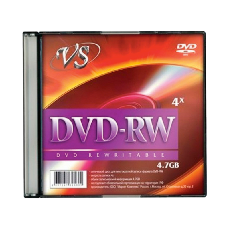 Диск DVD-RW VS 4.7GB 4x 1шт. SlimCase (1/200)
