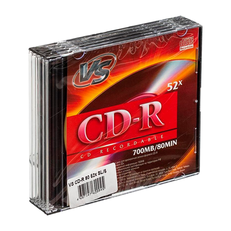 Диск CD-R VS 700MB 52x 5шт. SlimCase (5/200)