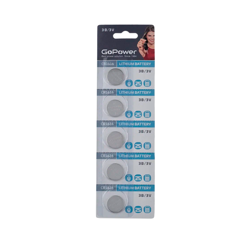 Батарейка GoPower CR1616 BL5 Lithium 3V (5/100/2000)