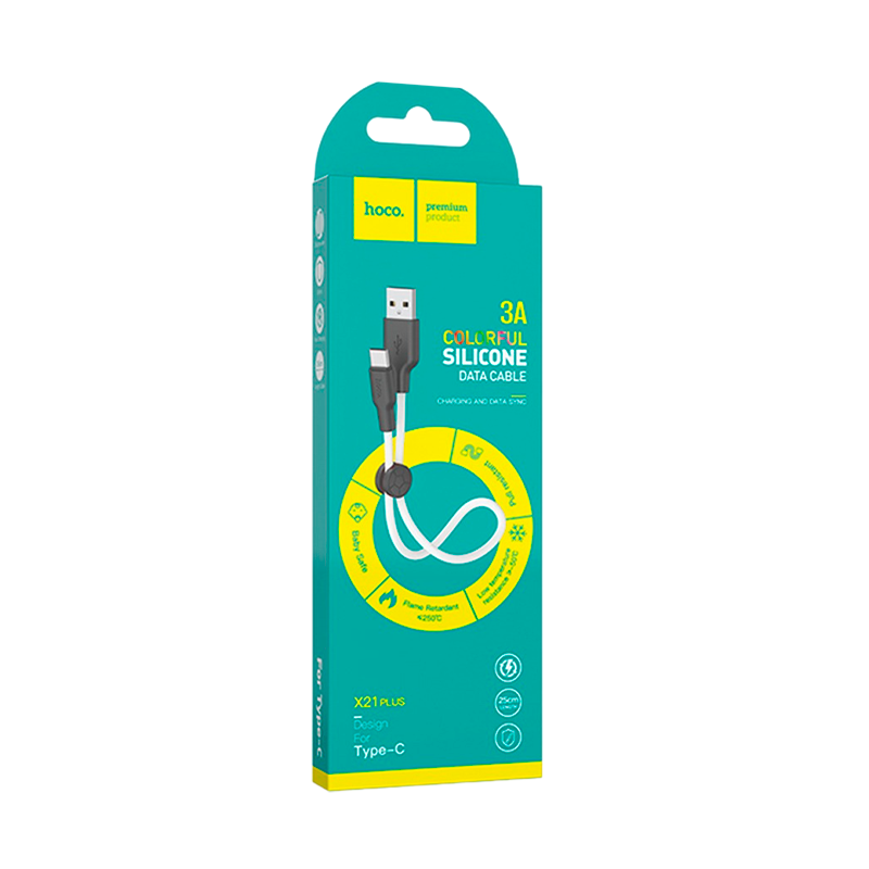 Кабель HOCO X21 Plus USB (m)-Type-C (m) 0.25м 2.4A силикон черный белый (1/30/300)