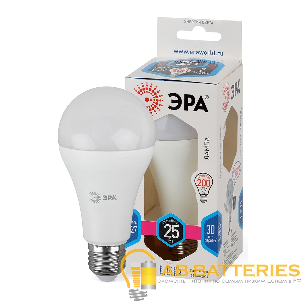 Лампа светодиодная ЭРА A65 E27 25W 6000К 170-265V груша