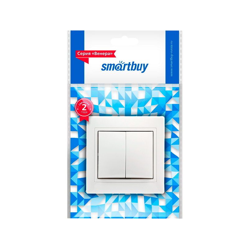 Выключатель Smartbuy 2-клавишный 10А белый, керамика "Венера"