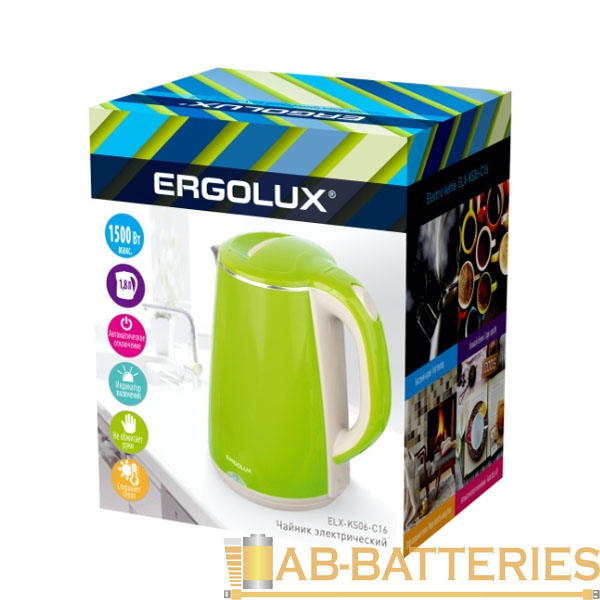 Электрочайник Ergolux ELX-KS06-C16 1500W 1.8л светло-зеленый
